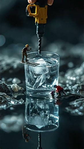 Mini Builders Creating a Bridge Above a Glass of Water | Cinematic Micro Scene