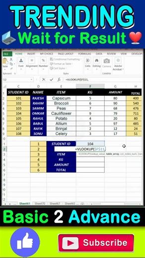 Dynamic Vlookup Formula use in excel #exceltips #shorts #excel #exceltutorial घर बैठे