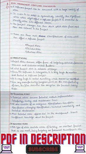 (PDF) RISK MANAGEMENT | SOFTWARE ENGINEERING #softwareengineering #computerscience #bca #pdf