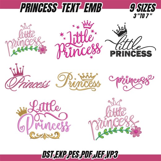 Princess Embroidery Design: Crown, Stars, Princes Text Embroidery (digital Download) 9 Sizes - Etsy