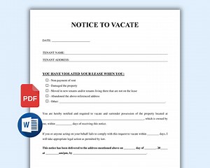 Eviction Notice Template Printable, Editable Eviction Letter Template, Notice to Vacate Form, Landlord Tenant Letter, Word & PDF Download - Etsy