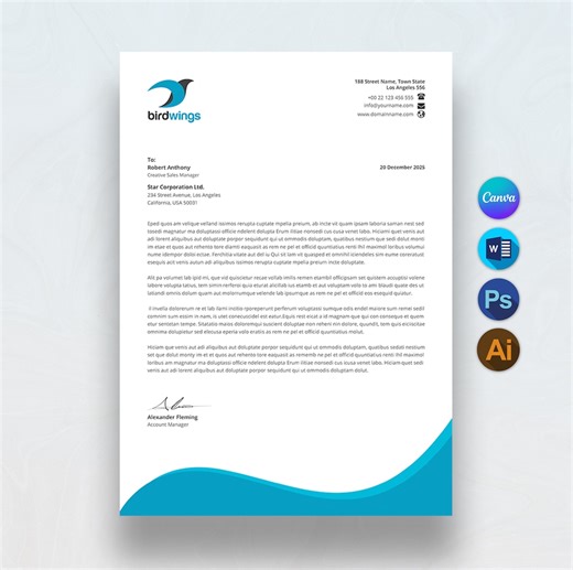 Editable Business Letterhead Template: Modern Company Design (canva, Word, Photoshop, Illustrator Digital Download) - Etsy