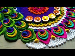 #1077 Easy and Unique Peacock rangoli designs for diwali 2020 by Jyoti