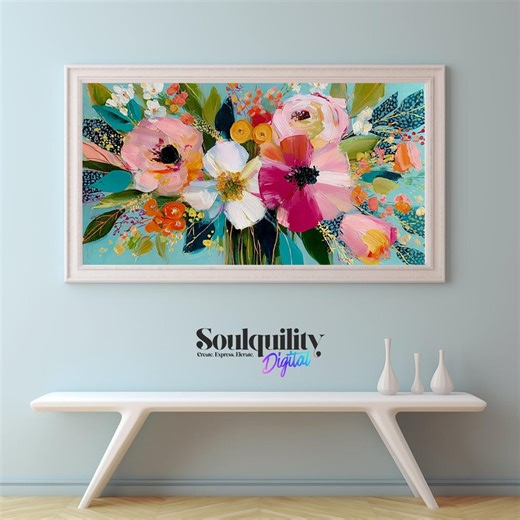Colorful Floral Framed TV Art, Bright Flower Bouquet Painting Display for Samsung Frame, Digital Download - Etsy