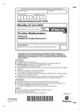 Merged 2025 Pearson EDEXCEL A Level Further MathemATIcs Paper 4c And Mark Scheme 9fm0 4c