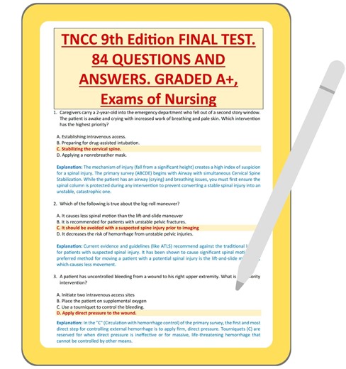 Preparazione all'esame finale TNCC 9a edizione / 84 domande con risposte corrette e verificate e motivazioni dettagliate. Valutazione A+ / Download digitale in formato PDF. - Etsy Italia