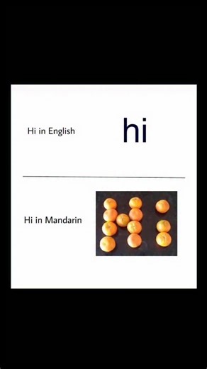 Johnny Bravo Explains Memes on Instagram: "Hey everyone, Johnny here to explain. This meme humorously plays on the concept of language differences and visual wordplay. On the top part of the image, it shows the word "Hi" in English, written in the standard Latin alphabet. Below it, the meme displays a visual representation of "Hi" in Mandarin, but instead of using Chinese characters, it uses oranges arranged in the shape of the letters "H" and "i." The joke lies in the fact that the word "hi" in