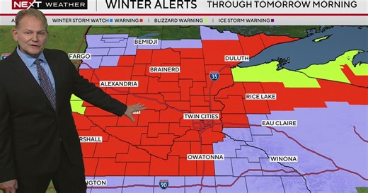 Snow accumulates as winter storm moves through Minnesota