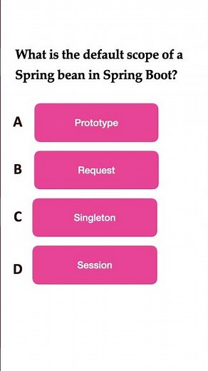 Spring Boot Quiz 5 - What is the default scope of Spring bean in #springboot #springmcq #quiz