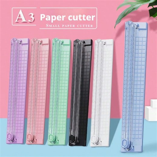 Papiersnijder, papiermes, papiersnijder, A3-kantoorsnijder, papiersnijder, fotosnijder, A3-snijder, draagbare rechte snijkant met veiligheidsbeschermer en zijliniaal, geschikt voor scrapbookpapier, foto's, etiketten, kaartpapier (paars)