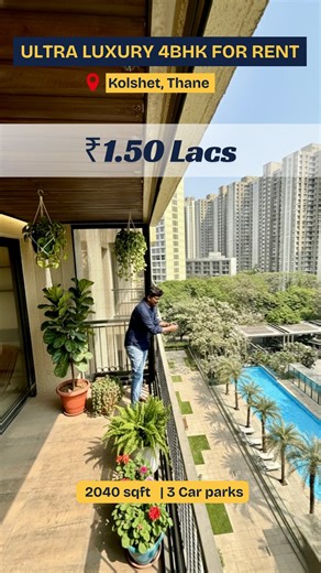 Jaspreet Singh on Instagram: "4BHK Ultra Luxury Rental | Kolshet, Thane W | 2040 Sqft Carpet Experience London-inspired luxury living in one of Thane’s most premium addresses. •Carpet Area: 2040 Sqft •3 Dedicated Car Parks •North-West Exit •Smart Door Lock with Fingerprint Access Living & Dining • Huge Living & Dining Area • Massive Balcony Facing Pool & Amenities • Separate Mandir Space Modular Island Kitchen • Utility Area • Gas Pipeline Installed • OTG Setup • Dedicated Water Purifier Space •