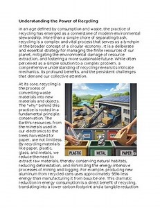 Recycling in Environmental Science Worksheet for SubPlan & Homework