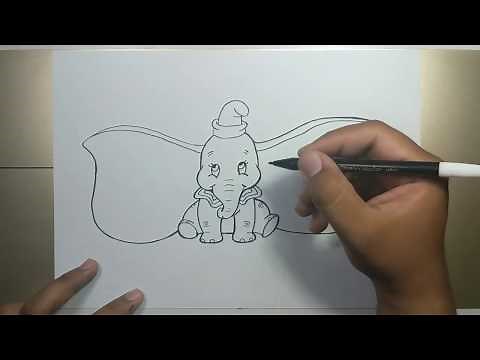 How to draw Dumbo the Flying Elephant in 5 minutes
