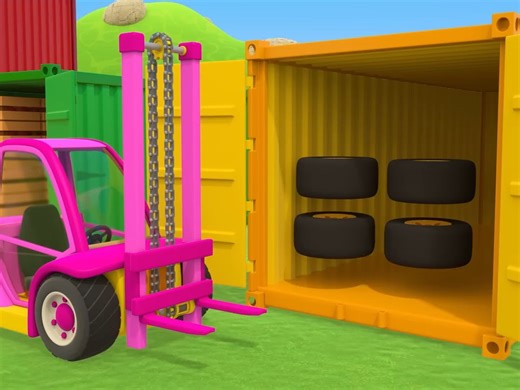 Helper Cars & colored containers. Street vehicles cartoons.英文早教儿歌动画片