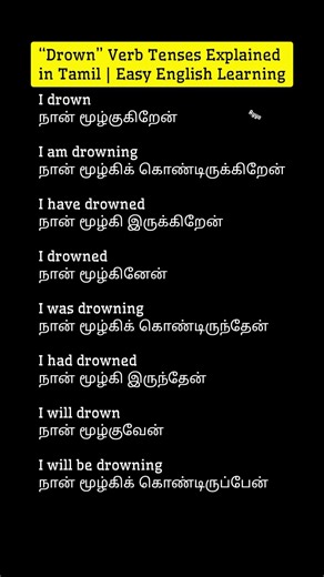 Learn “Drown” Verb Tenses in English through Tamil | Easy Spoken English#english