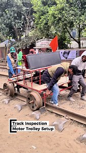 Rail track inspection motor trolley is being mounted for the journey. #reels #railway #motortrolley #trains #railtrack #foryoupageシ | Saidur Rahman