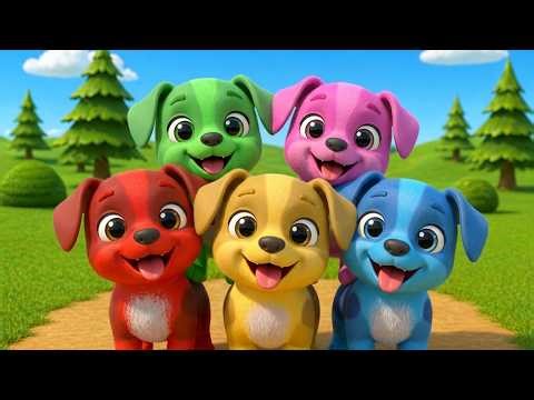 Five Little Dogs 🐶🌈 | Learn Colors with Cute Little Dogs 🐶 | Fun Song for Kids 🎵