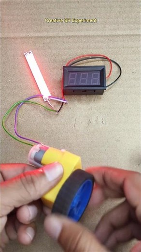 Hand Power turns On LED Light & Voltmeter | #dcmotor #shortvideo