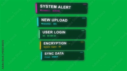 Alert stack sliding in after node contact, pulsing, confirming cloud sync on transparent grid