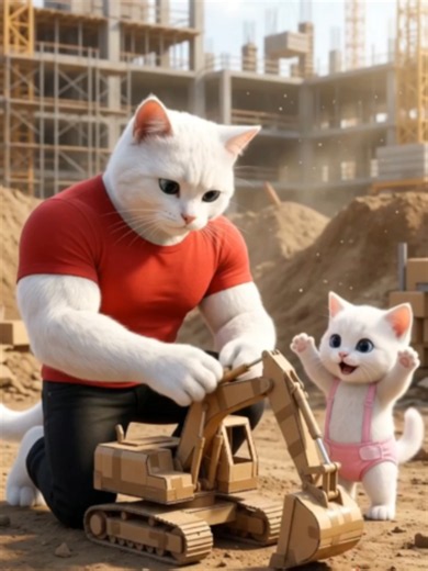 The kitten was teased for playing with a cardboard crane. #catfunnyvideos #catcartoon #catcute catlovers #catstory