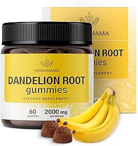 HERBAMAMA Dandelion Root Gummies - 2000mg Dandelion Herb for Liver and Kidney Cleanse Support - Vegan, Non-GMO Liver Support Supplement - 60 Pectin-Based Banana-Flavored Chews