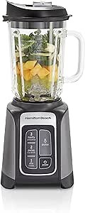 Hamilton Beach PowerMax Professional-Performance Blender for Shakes and Smoothies, Puree and Ice Crush, 48oz BPA-Free Glass Jar, 1680 Peak Watts, Stainless Steel Blades, Silver (58600J)