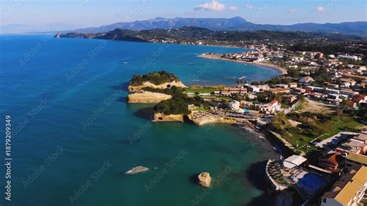 Sidari, Corfu, Canal d’Amour (Love Channel), aerial drone view of Corfu island, Greece, with turqoise water and sea beach, Kerkyra, Ionian islands, summer sunny day, Kanali tou Erota, Greek landscape