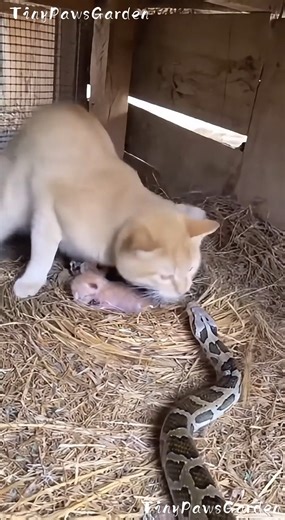 680K views · 9.9K reactions | Brave Mother Cat Fights a Snake to Protect Her Kittens ❤️  100% AI video for fun & laughs! Every scene is digitally created — no real animals, babies, or people.  Enjoy and share!  No reuploads. #AIreel #AIfunny #AIanimals #AIfun #CreativeAI #AIvideo #AImagic | Tiny Paws Garden | Facebook