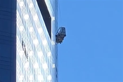 Broken window washing rig dangles from 78th story of NYC high-rise