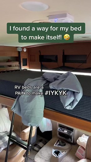 If only it were this easy to make an RV bed 🤣 #rvbed #rvbunk #rvlife #fulltimervtravel #fulltimervers #rving #rvcommunity #makingthebed #rvnewbies