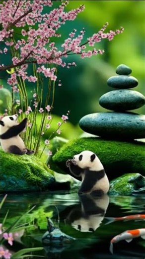 Relaxing with Tiny Pandas in a Magic Zen Garden 🐼✨