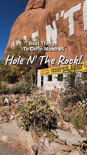🏜️ HOLE N' THE ROCK: Utah's Most Unique Roadside Attraction 🪨 Just 15 minutes south of Moab, this mind-blowing 5,000 sq ft home was carved directly into a massive sandstone cliff! Here's everything you need to know before you visit: 📍 LOCATION: 11037 S Highway 191, between Moab and Monticello (you can't miss the giant rock with the door!) 🏠 THE STORY: Albert and Gladys Christensen spent 12 years (1945-1957) blasting and carving this incredible dwelling into solid rock. What started as a road