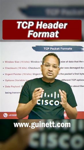 GuiNet Technologies on Instagram: "𝐓𝐂𝐏 𝐢𝐬 𝐫𝐞𝐥𝐢𝐚𝐛𝐥𝐞 𝐛𝐞𝐜𝐚𝐮𝐬𝐞 𝐨𝐟 𝐨𝐧𝐞 𝐭𝐡𝐢𝐧𝐠 👇 👉 𝐢𝐭𝐬 𝐇𝐄𝐀𝐃𝐄𝐑 🧠 𝐓𝐂𝐏 𝐇𝐞𝐚𝐝𝐞𝐫 𝐅𝐨𝐫𝐦𝐚𝐭 𝐢𝐧𝐜𝐥𝐮𝐝𝐞𝐬: 🔹 Source & Destination Port 🔹 Sequence Number 🔹 Acknowledgment Number 🔹 Flags (SYN, ACK, FIN, RST) 🔹 Window Size 🔹 Checksum 📌 If you understand this, packet analysis becomes easy. 💾 Save this for CCNA / CCNP 🔁 Share with a networking learner 👉 Follow @guinettechnologies for daily Networking, CCNA, CCNP, SD-