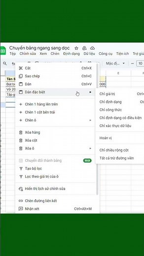 Hướng dẫn chuyển dữ liệu từ hàng sang cột trong excel
