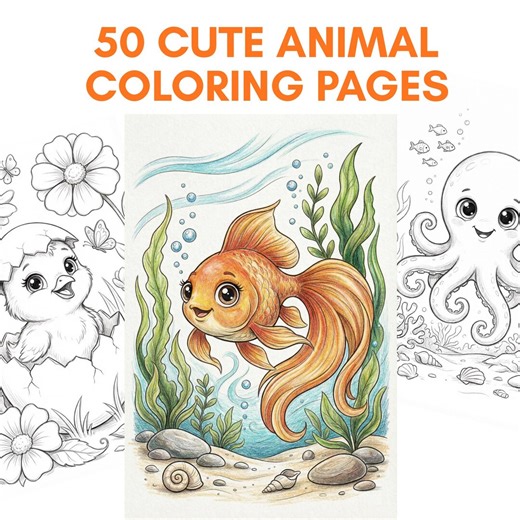 Kids Coloring Pages Printable, Baby Animals Coloring Book, 50 Cute Animal Coloring Sheets, Preschool Toddler Worksheet, Instant Download - Etsy