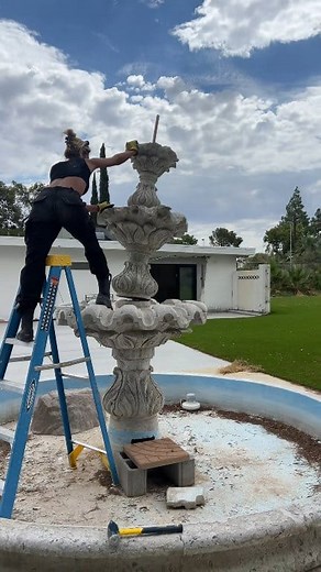 4.2K views | Don’t recommend standing on a ladder while trying to push over a concrete water feature #homerenova #fyp #shorts #viral | Giggle Pop | Facebook