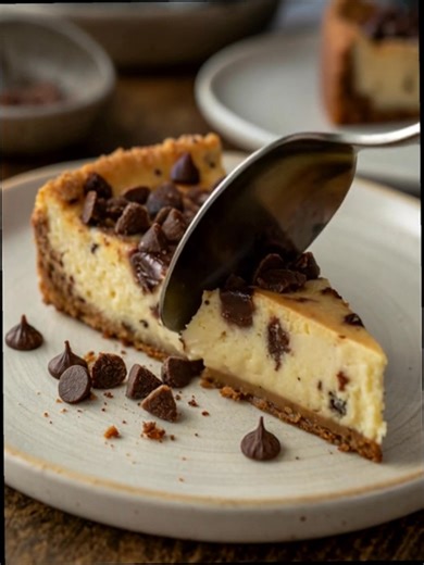 🍫 Chocolate Chip Cheesecake 🕒 Prep: 20 min | Bake: 50–60 min | Chill: 4 hr | Total: ~5–6 hr 🍽 Yields: 8–10 servings 🧾 Ingredients For the Crust: 1 ½ cups graham cracker crumbs ¼ cup sugar 6 tbsp melted butter For the Cheesecake Filling: 24 oz (3 packages) cream cheese, softened 1 cup sugar 3 large eggs 1 tsp vanilla extract 1 cup mini chocolate chips Optional Topping: Whipped cream Chocolate drizzle 👩‍🍳 Instructions 1. Prepare the Crust Preheat oven to 325°F (160°C). Mix graham cracker cru