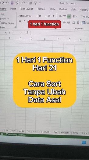 1.7K views · 39 reactions | Hari 21 1 Hari 1 Function selama 29 Hari Ramadan . Cara Sort Data Tanpa Ubah Data Asal Guna SORT function . Hanya Excel 365 & 2021 . Selamat mencuba  #1hari1function #JomUrusDatabase #ZahidahSharif #kongsibersama #exceltips #Excel | Zahidah Sharif | Facebook