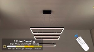 3 Rings Modern LED Chandelier Black 31.5inch Rectangle Dimmable LED Pendant Light with Remote Control 3 Tier Flush Mount High Ceiling Light for Dining Living Room Foyer(3000K-6500K, H71)