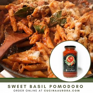 Our NEW Sweet Basil Pomodoro Sauce is based on grandma’s recipe and made with ingredients you can pronounce. It's not just a sauce, it's a generational legacy. | Cucina Aurora Kitchen Witchery