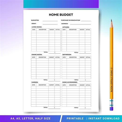 Home Budget Planner PRINTABLE - Monthly Household Budget Tracker - Family Finance Printable - Instant Download - A4, A5, Letter, Half Size - Etsy