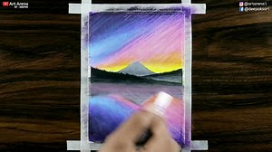 Galaxy Mountain Landscape drawing for beginners with Oil Pastels - step by step