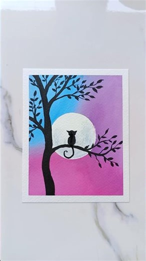 Aesthetic Cat & Moon 🌕🐱 | Oil Pastel Drawing #Shorts