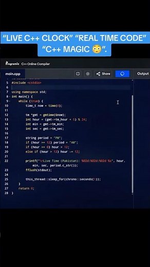 C++ Live Digital Clock ⏰ with AM/PM 💻Beginner to Pro Level Code #coding #timecode #timer #timeclock