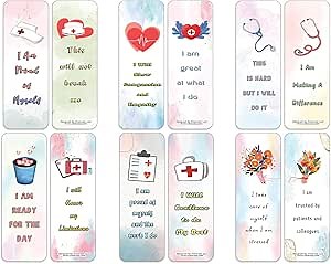 Creanoso Healthcare Workers Affirmation Bookmarks (2 Sets x 6 Cards) – Daily Inspirational Card Set – Interesting Book Page Clippers – Great Rewards for Adults and Professionals