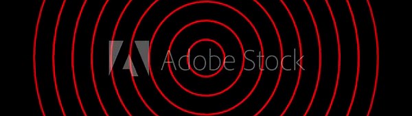 Red spiral radio wave station signal animation on black background. Radio Waves in Circle Form, Radio wave signal and sound wave signal, radar animated. Technology radio waves signal icon animation.