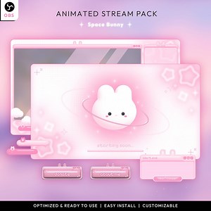 Pink Space Bunny | Animated Stream Pack for OBS & Twitch | Cute Pastel Twitch Overlays - Etsy