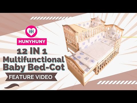 HunyHuny 12-in-1 Multifunctional Wooden Baby Bed Cot Feature Video