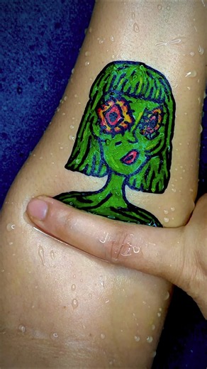 Green Alien Lady Tattoo by floatingpen art sticker | Artfull Answers #shorts #tattoo #art