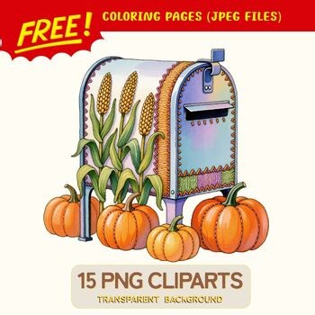 Autumn Mailbox Decor PNG • 15 Digital Clipart Files • Transparent Background